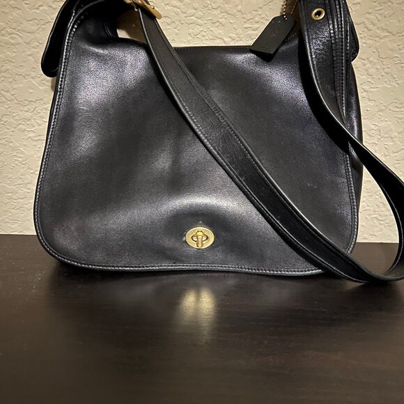 Coach Black Leather Shoulder Bag with Gold Accents - Picture 1 of 15